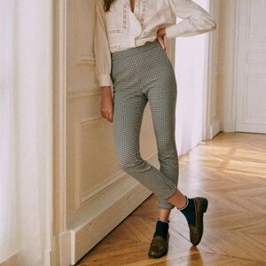 Sezane Clara Houndstooth Trousers Ecru & Black Size 4